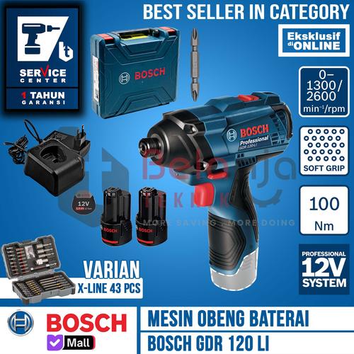 [EZM.3503801] BOSCH Mesin Obeng Baterai GDR 120 LI Impact Cordless + Mata Obeng 43Pc