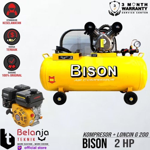 [EZM.3503807] Bison Mesin Kompresor Angin 2 Hp Loncin G 200 6.5 Hp Air Compressor