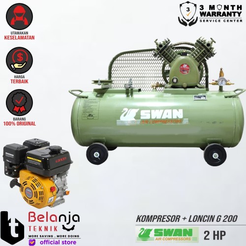 [EZM.3503813] Swan Mesin Kompresor Angin 2 Hp Loncin G 200 6.5 Hp Air Compressor 2hp