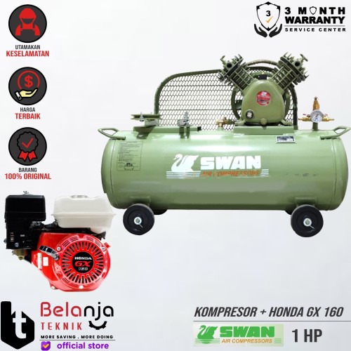 [EZM.3503816] Swan Mesin Kompresor Angin 1 Hp Honda Gx 160 5.5 Hp Air Compressor 1hp
