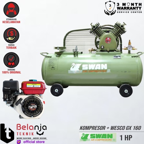 [EZM.3503818] Swan Mesin Kompresor Angin 1 Hp Wesco Gx 160 5.5 Hp Air Compressor 1hp