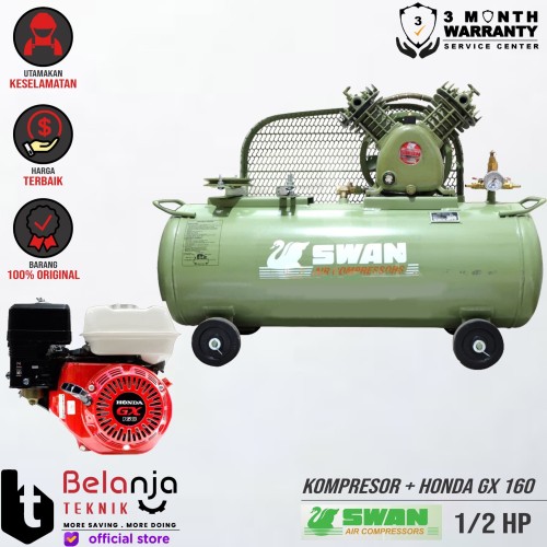 [EZM.3503819] Swan Mesin Kompresor Angin 0.5 Hp Honda Gx 160 5.5 Hp Air Compressor