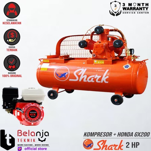 [EZM.3503825] Shark Mesin Kompresor Udara 2 Hp Honda Gx 200 6.5 Hp Air Compressor