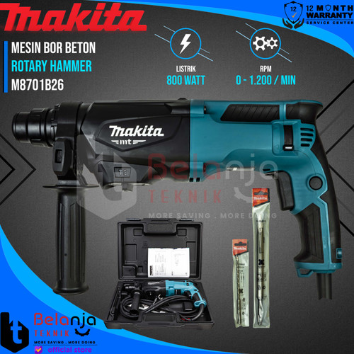 [EZM.3504025] Makita Mesin Bor Beton M 8701 B 26 SDS Rotary Hammer 3 Mode M8701B26