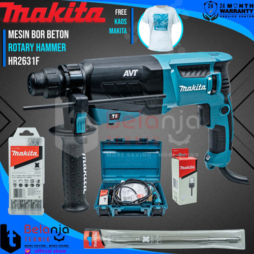 [EZM.3506629] Makita Mesin Bor Rotary Hammer HR 2631 F AVT SDS 3 Mode 800 W HR2631F