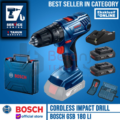 Bosch Bor Tembok Baterai Cordless GSB 180 LI 18V FREE Mata Bor & Obeng