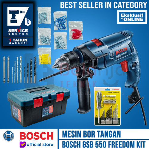 BOSCH GSB 550 Freedom Kit Set Impact Drill Plus Mata Obeng 27 Pcs BOX
