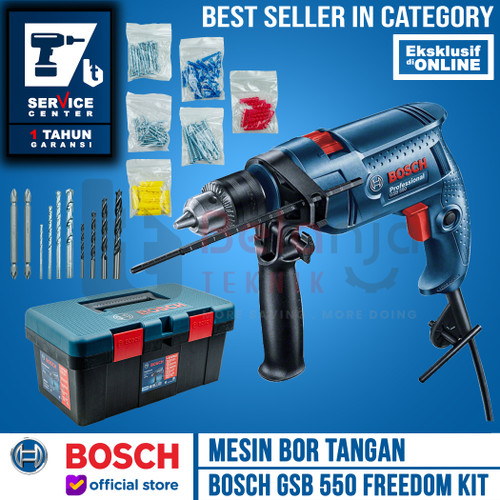 BOSCH GSB 550 Freedom Kit Impact Drill SET Bor Tembok Beton 13 mm 550W
