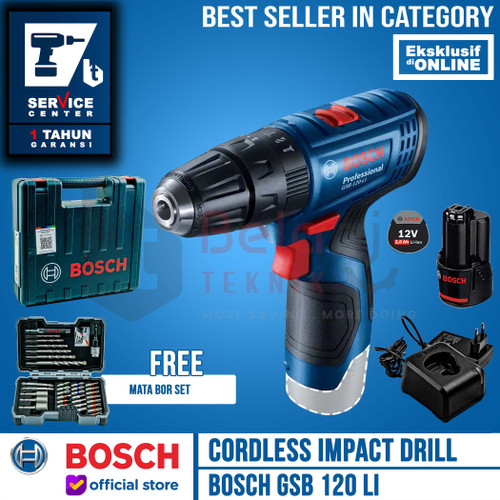 [EZM.3504426] Bosch Bor Tembok Baterai GSB 120 LI GEN 3 dengan FREE Mata Bor & Obeng