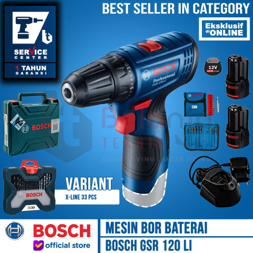 [EZM.3504557] Bosch Bor Obeng Baterai GSR 120 LI Gen 3 PLUS Mata Bor 33pcs X-Line