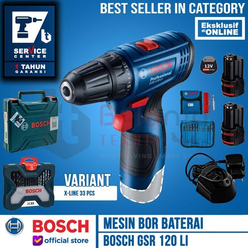 [EZM.3504557] Bosch Bor Obeng Baterai GSR 120 LI Gen 3 PLUS Mata Bor 33pcs X-Line