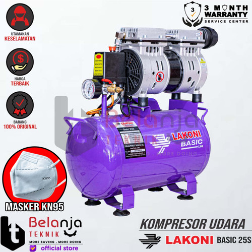 [EZM.3504676] Mesin Kompresor Angin Lakoni 25S 0.75HP 3/4HP Oilless Silent 25 S 24L