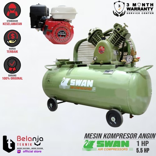 [EZM.3505214] Swan Mesin Air Compressor 1HP dan Engine Penggerak Ex-China 5.5 HP