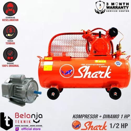 [EZM.3505225] Shark Mesin Kompresor Udara 0.5 HP + Electro Motor Dinamo 1HP 1 Phase