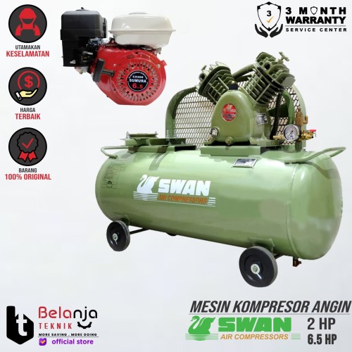 [EZM.3505236] Swan Air Compressor 2 HP dan Engine Bensin EX-China GX 200
