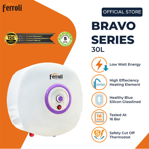 [EZM.1161298] Water Heater Listrik Ferroli Bravo 30 Liter Low Watt