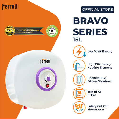 [EZM.1160384] Water Heater Listrik Ferroli Bravo 15 Liter Low Watt
