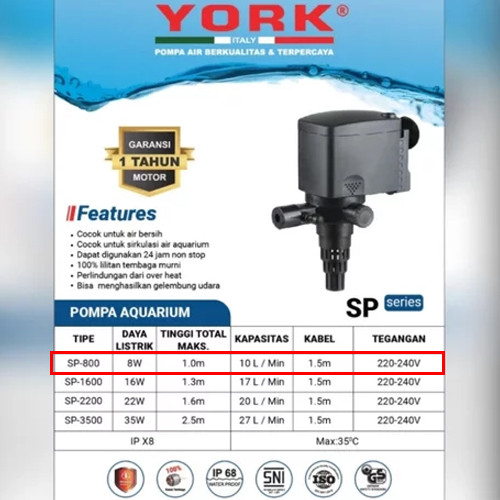 [EZM.1160392] Pompa Aquarium York SP Series 800-3500