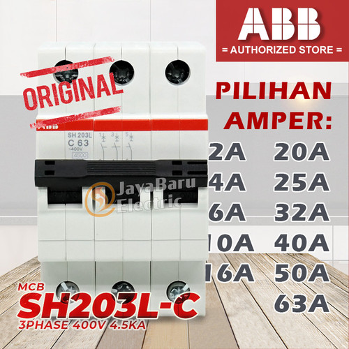 [EZM.5800101] MCB ABB SH203 SH203L-C 3P 2A 4A 6A 10A 16A 20A 25A 32A 40A 50A 63A