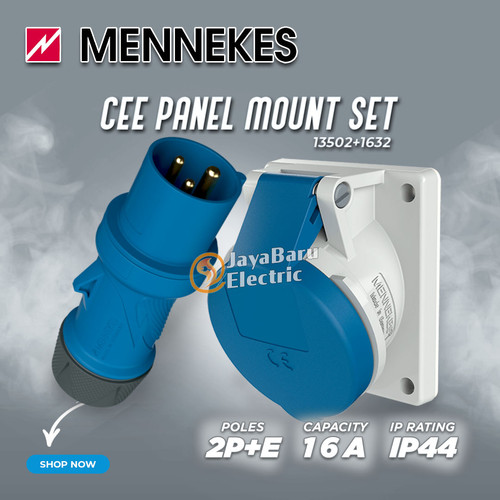 [EZM.5800177] MENNEKES Plug Panel Mount Socket Receptacle Set 2P+E / 3 Pin 16A IP44