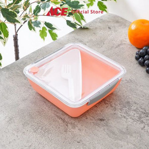 Ace - Ataru 1.2 Ltr Kotak Makan Spork Geometric Dengan Clip - Coral