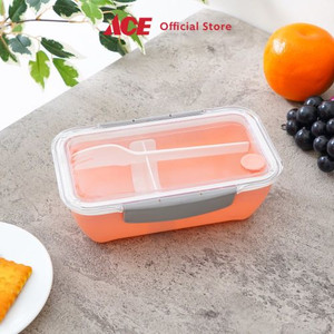 Ace - Ataru 600 Ml Kotak Makan Spork Geometric Dengan Clip - Coral