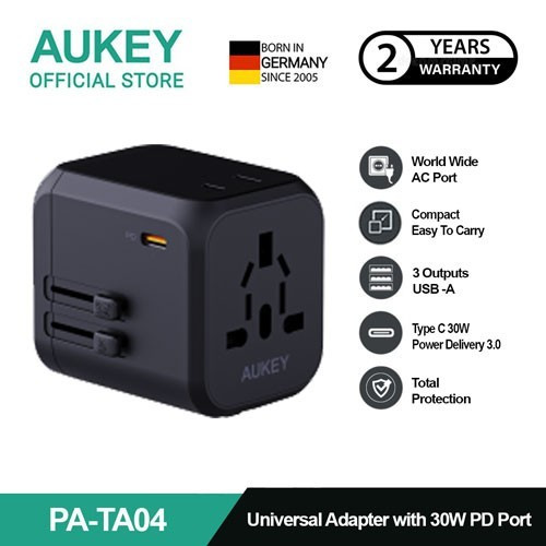 AUKEY Universal Travel Adaptor PA-TA04-BK Type C 30W 4 In 1 EU US UK