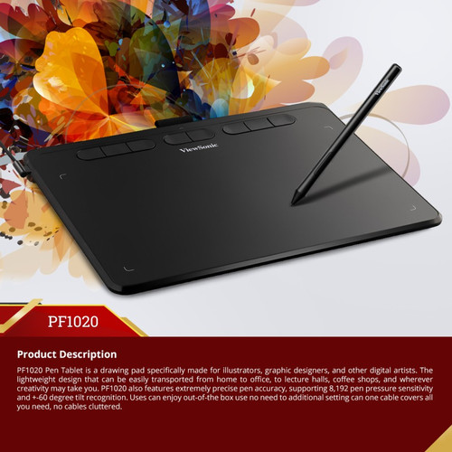[EZO.7200379] Drawing Pad Pen Tablet ViewSonic PF1020 Type C 8192 Pen Pressure