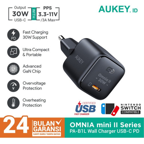[EZO.7200739] Aukey PA B1L Charger GaN 30W PPS 25W Omnia Mini II USB Type C PD QC