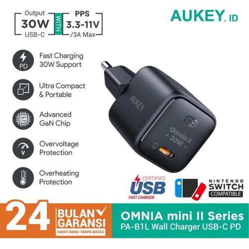 [EZO.7200739] Aukey PA B1L Charger GaN 30W PPS 25W Omnia Mini II USB Type C PD QC