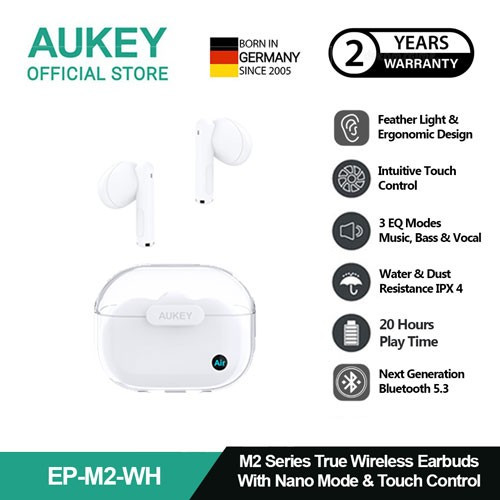 [EZO.7200394] AUKEY TWS Bluetooth 5.3 True Wireless Earbuds IPX4 Water Proof EP-M2