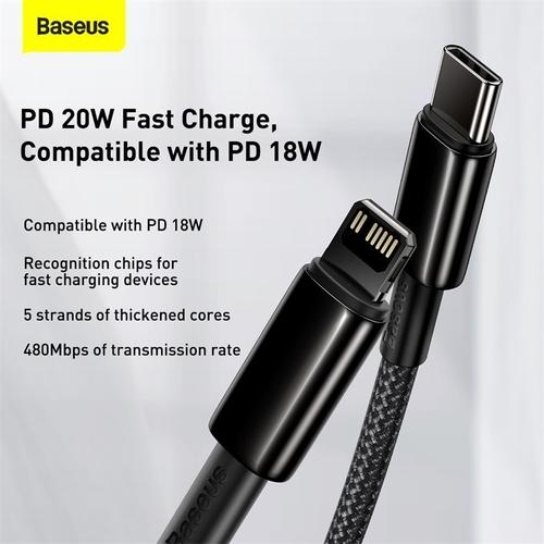 [EZO.7200748] Baseus Tungsten Gold Kabel Charger Type C to iP PD 20W Braided Nylon 2m kabel  android