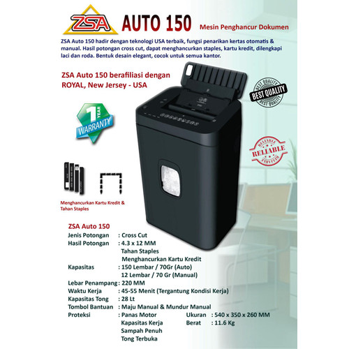 [EZO.7200400] Mesin Penghancur Kertas ZSA Auto 150 Shredder 150 Lembar