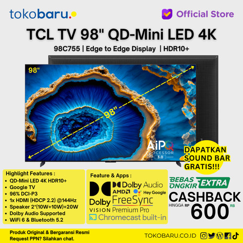 TV TCL 98C755 QD-MINI LED 4K UHD 98 INCH C755 / 98C755 Google TV