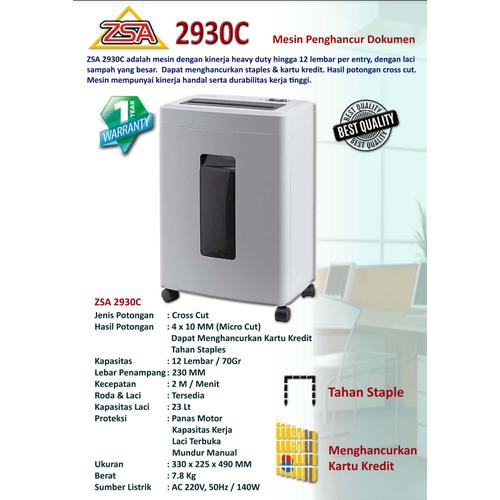 [EZO.7200417] ZSA 2930C Penghancur Kertas, Paper Shredder 12 Lembar