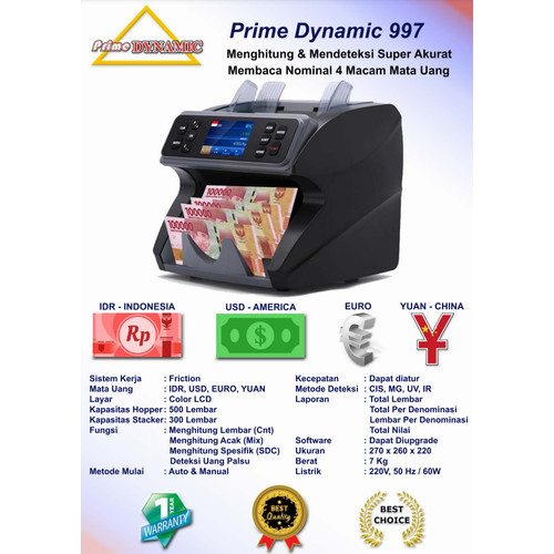 [EZO.7200427] Prime Dynamic 997 Mesin Hitung Uang IDR CNY EURO DOLLAR