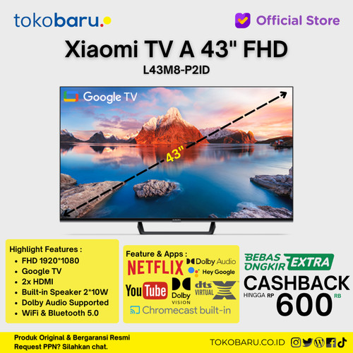 [EZO.7200751] Xiaomi Smart TV A 43 FHD | Resolusi FHD Dolby Audio