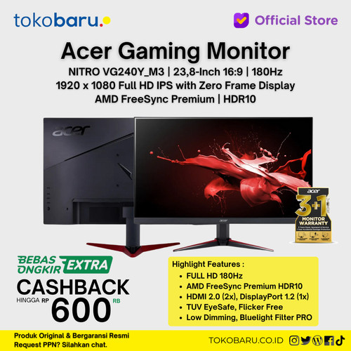 [EZO.7200463] ACER GAMING MONITOR VG240Y_M3 180Hz IPS FHD 1ms 100% sRGB 23.8 inch