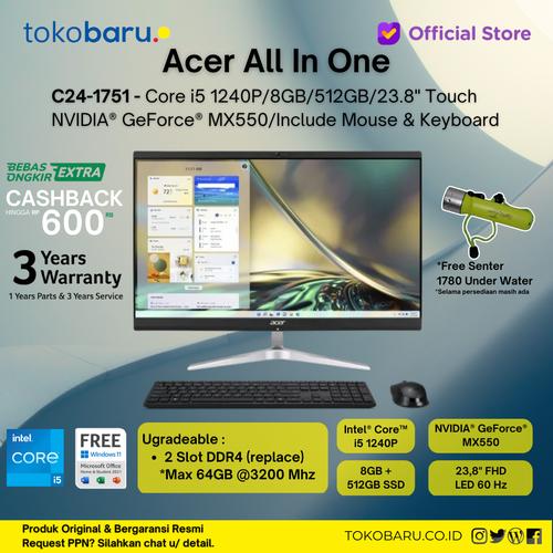 [EZO.7200496] ACER ASPIRE ALL IN ONE C24-1751-i5-512U (23.8") Intel Core i5 Gen-12th