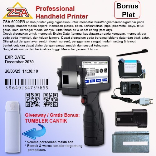 [EZO.7200508] ZSA 6000PR Printer Expire Date, Tanggal Kadaluwarsa, Touch Screen+Plat
