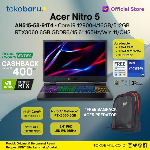 ACER NITRO 5 AN515-58-91T4 Core i9 12900H 16GB 512GB SSD 15.6" 165Hz