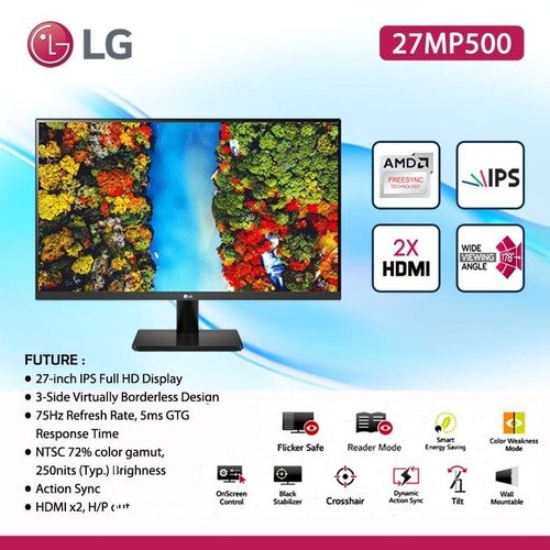 [EZO.7200540] Monitor LED LG 27MP500-B 3 Side Borderless IPS Full HD Freesync