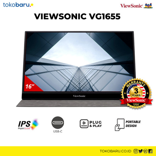 [EZO.7200639] Monitor Portable IPS 16" ViewSonic VG1655 USB Type C Full HD 1920x1080