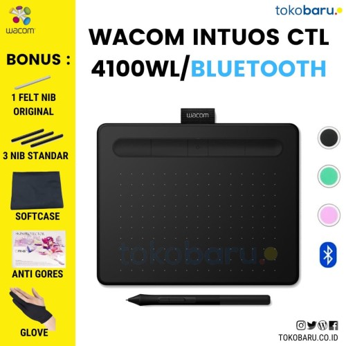 [EZO.7200732] FREE SOFTCASE & ANTIGORES WACOM CTL-4100WL Intuos Pen Pink Wireless