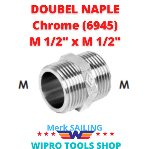 [EZM.1005999] Dobel Nepel Selang Double Naple Drat Luar 1/2 x Drat Luar 1/2 CHROME