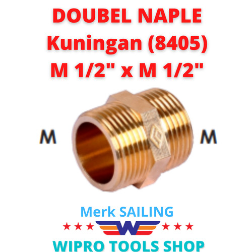 [EZM.1200044] Dobel Nepel Selang Double Naple Drat Luar 1/2"xDrat Luar 1/2" KUNINGAN