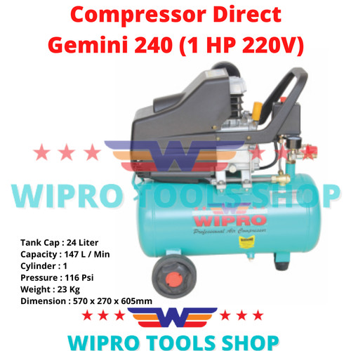 [EZM.1006012] Kompresor Angin Listrik Air Compressor Direct Gemini 240 1HP WIPRO