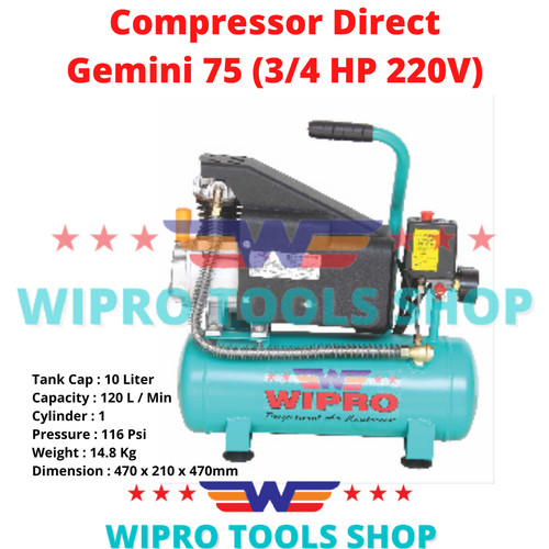 [EZM.1006013] Kompresor Angin Listrik Air Compressor Direct Gemini 75 3/4HP WIPRO