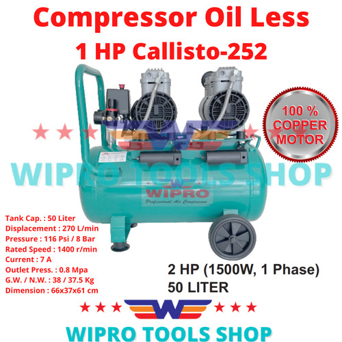 [EZM.1006054] Mesin Kompressor Angin Compressor OIL LESS 1 HP Callisto-602 Wipro