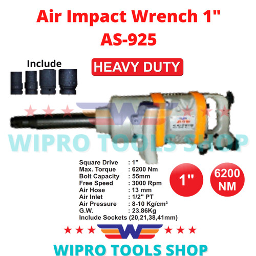 [EZM.1006056] WIPRO Alat Buka Baut Ban Angin Air Impact Wrench HEAVY DUTY 1" AS-925